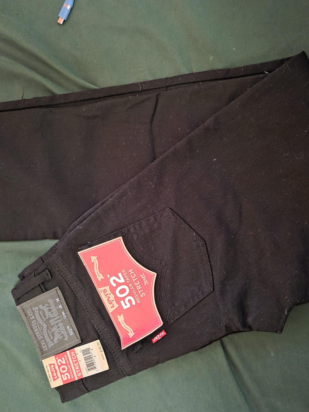 Levi's 502 Regular Taper Stretch Jeans - Black with Red Tag